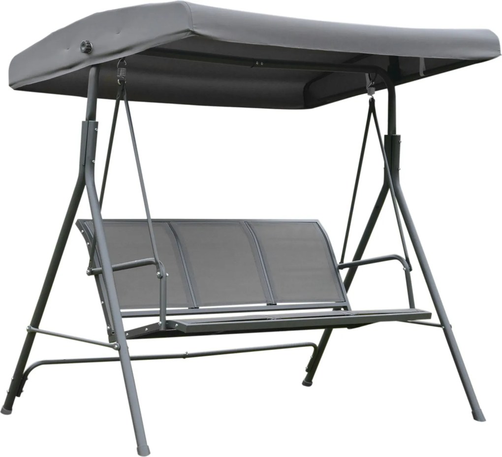 Outsunny 3-Fős Kerti Hinta Állítható Napernyővel Lélegző Háttámlával és Acélvázzal Kültéri Teraszra és Erkélyre 175x118x159 cm Szürke | Aosom