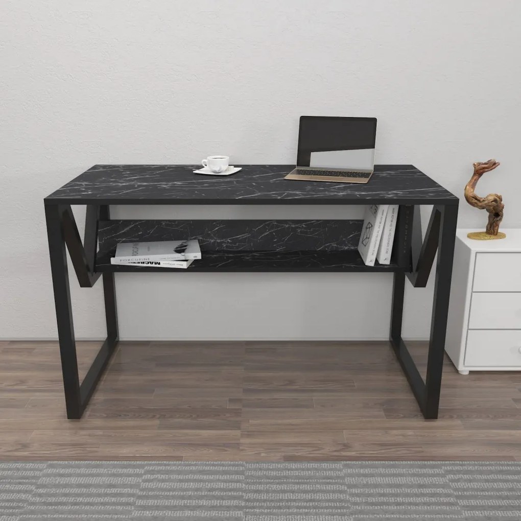 Lona íróasztal, márvány-fekete, 120 cm