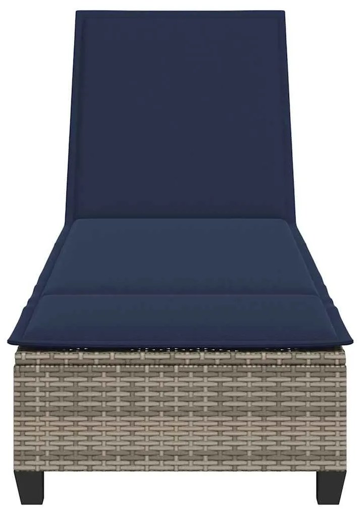 szürke polyrattan napozóágy párnákkal 55x200x25,5 cm