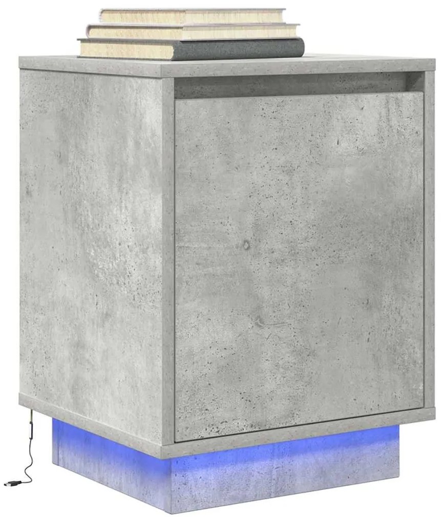 2 db betonszürke éjjeliszekrény LED-fényekkel 38x34x50 cm