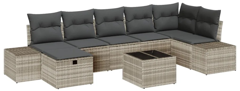 8 Részes Kert Sofa Szett Párnákkal Világosszürke Poli Rattanból