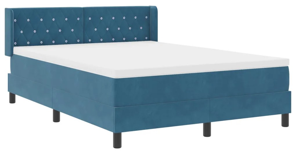 Boxspring Ágy Matrac Sötétkék 160x200 cm Bársony