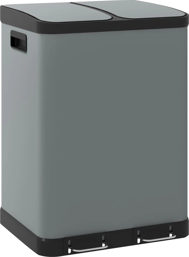 HOMCOM 2 x 30L Pedálos Szemetes, Fedéllel, Fém Hulladékgyűjtő, Műanyag Belső Zsákkal, Csendes Záródás, Nappaliba és Irodába, 48.8 x 39.5 x 67 cm | Aos
