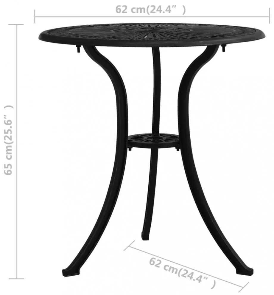 fekete öntött alumínium kerti asztal 62 x 62 x 65 cm