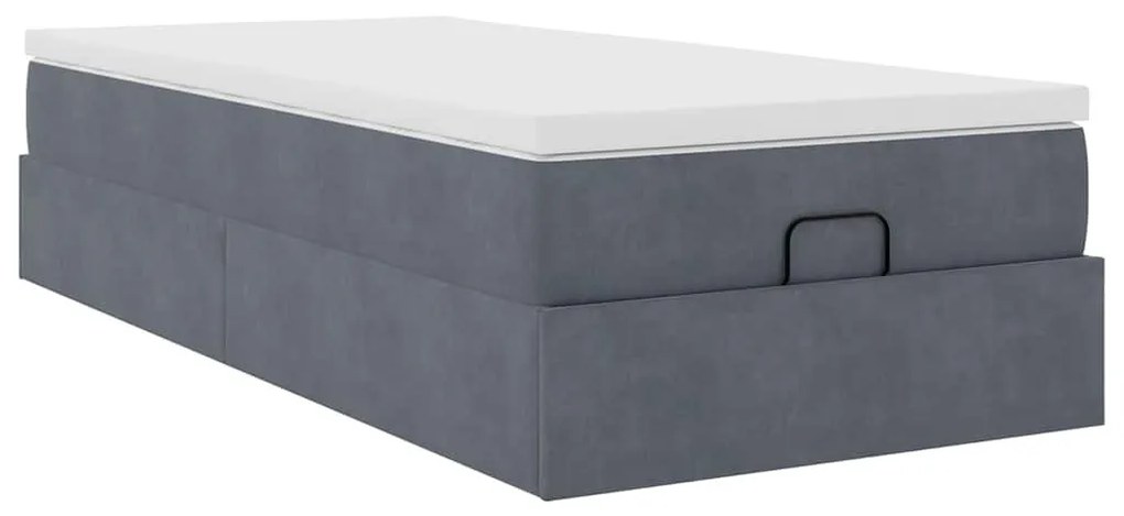 Ottomán ágykeret matraccal sötétszürke 90x190cm bársony