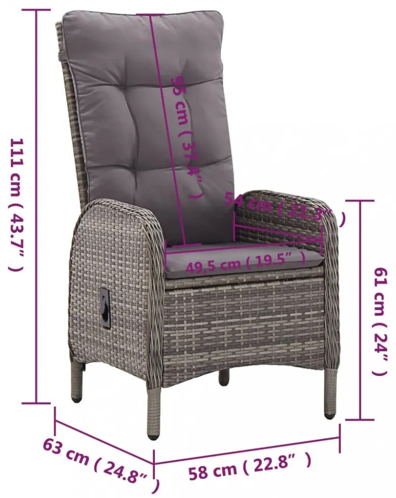 vidaXL 5 részes szürke polyrattan kerti bisztrószett