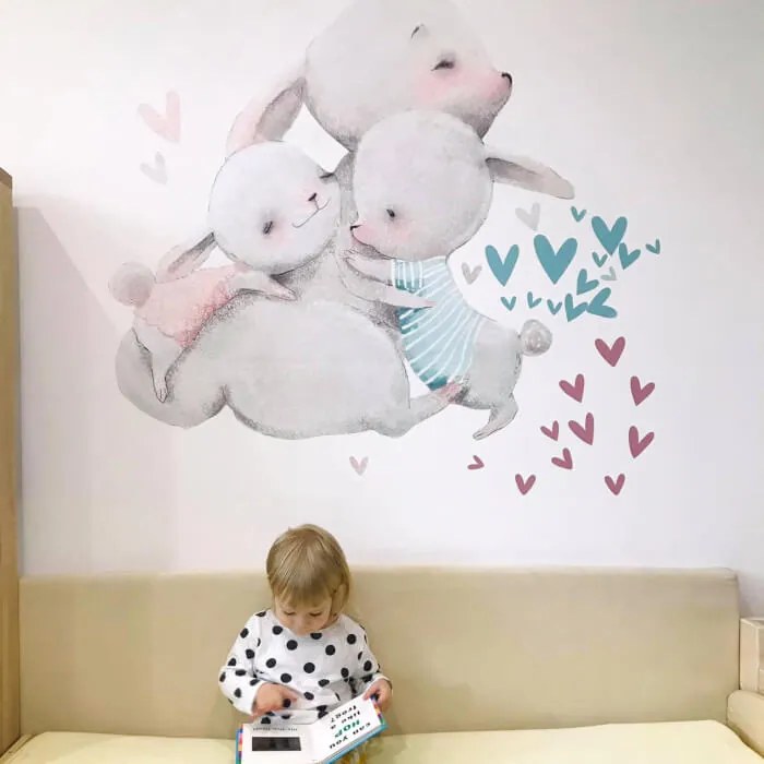 INSPIO Nyuszi család matrica szívecskékkel