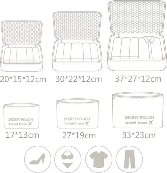 Zaparkorun Praktikus utazótáskák és rendszerezők - 6 db - lazac