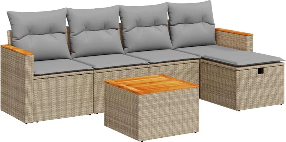 vidaXL 6 részes bézs polyrattan kerti ülőgarnitúra párnával