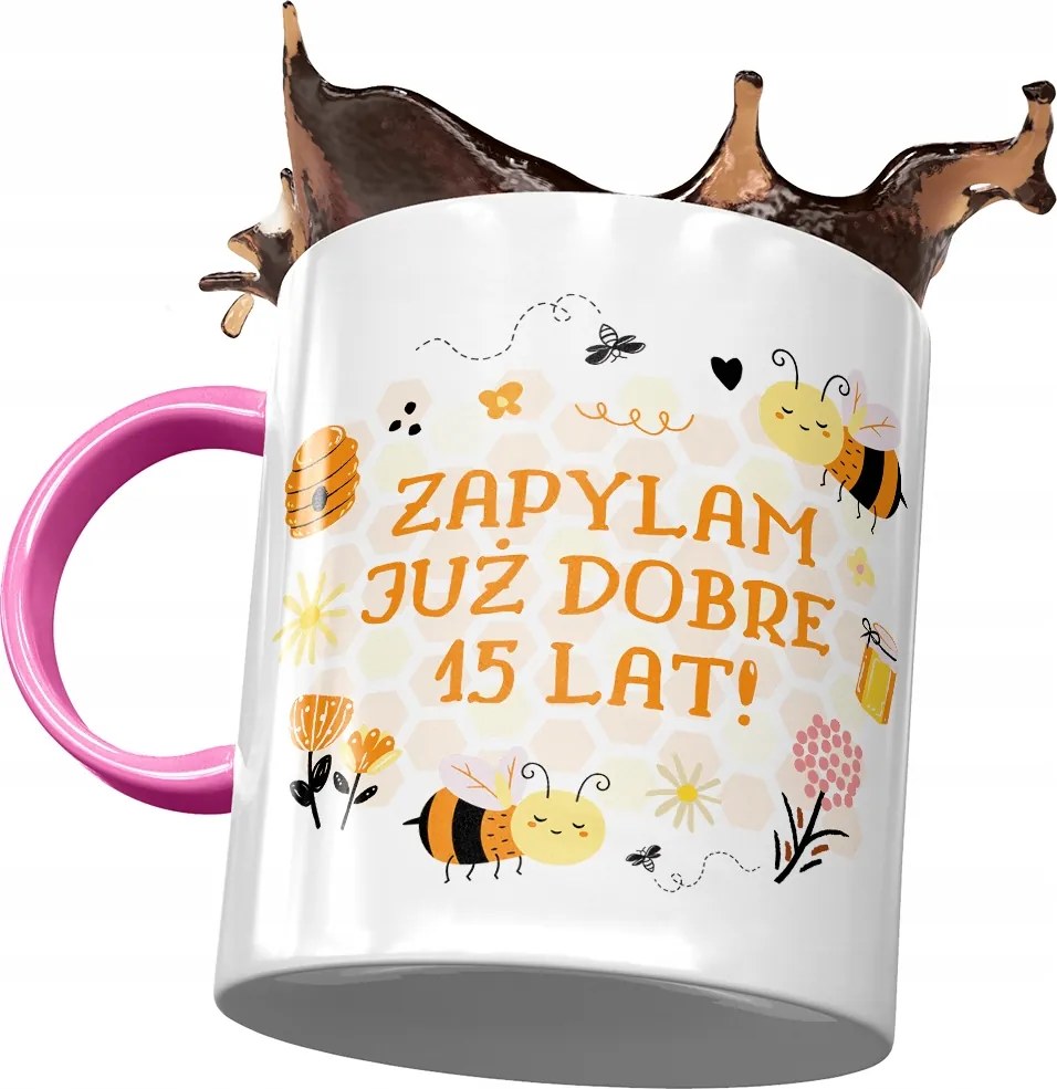 Rózsaszín Bögre Születésnapra 15 15. 15. Ajándék Nyomtatott Fotóval