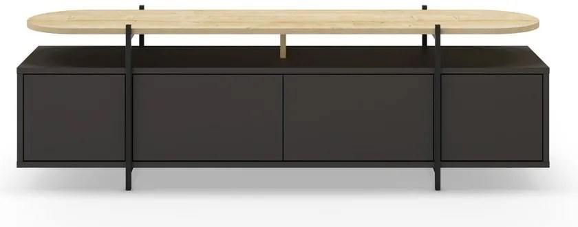 Fekete TV-állvány tölgyfa dekorral 160x48 cm Hinoa – Marckeric