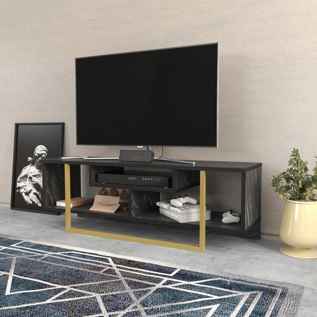TV szekrény Asal 120 - Black, Gold