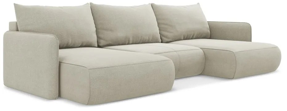 Krémszínű kinyitható-tárolóhelyes sarokkanapé Nanea – Makamii