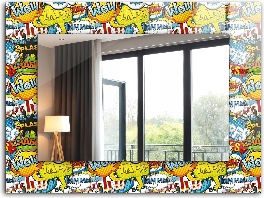 Modern tükör gyönyörű nyomattal XXL 80x60 cm Színes képregénybuborékok