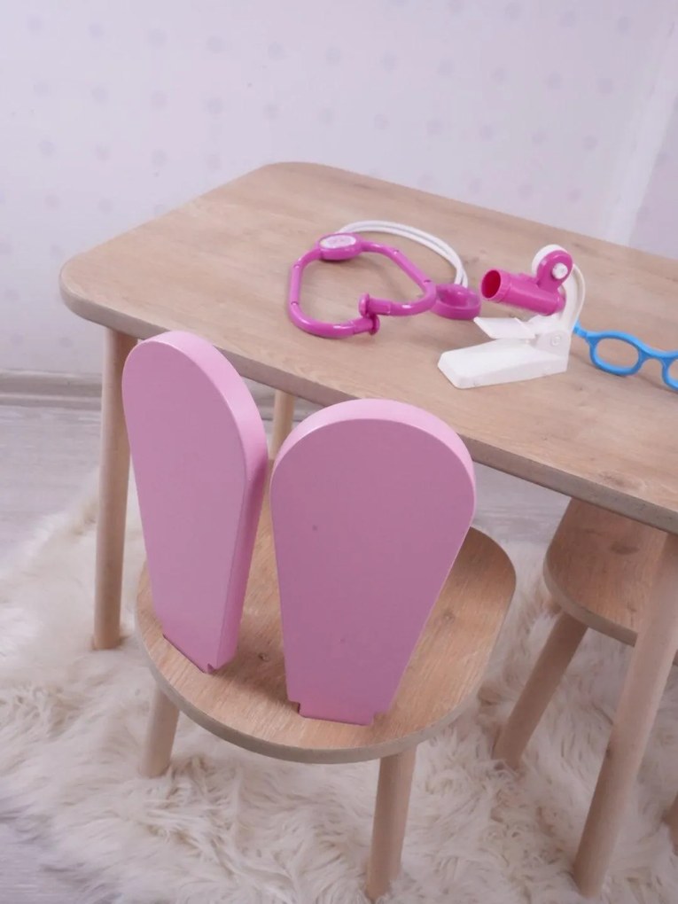 Gyerekasztal székekkel Bunny One Chair Set - Pink, Brown