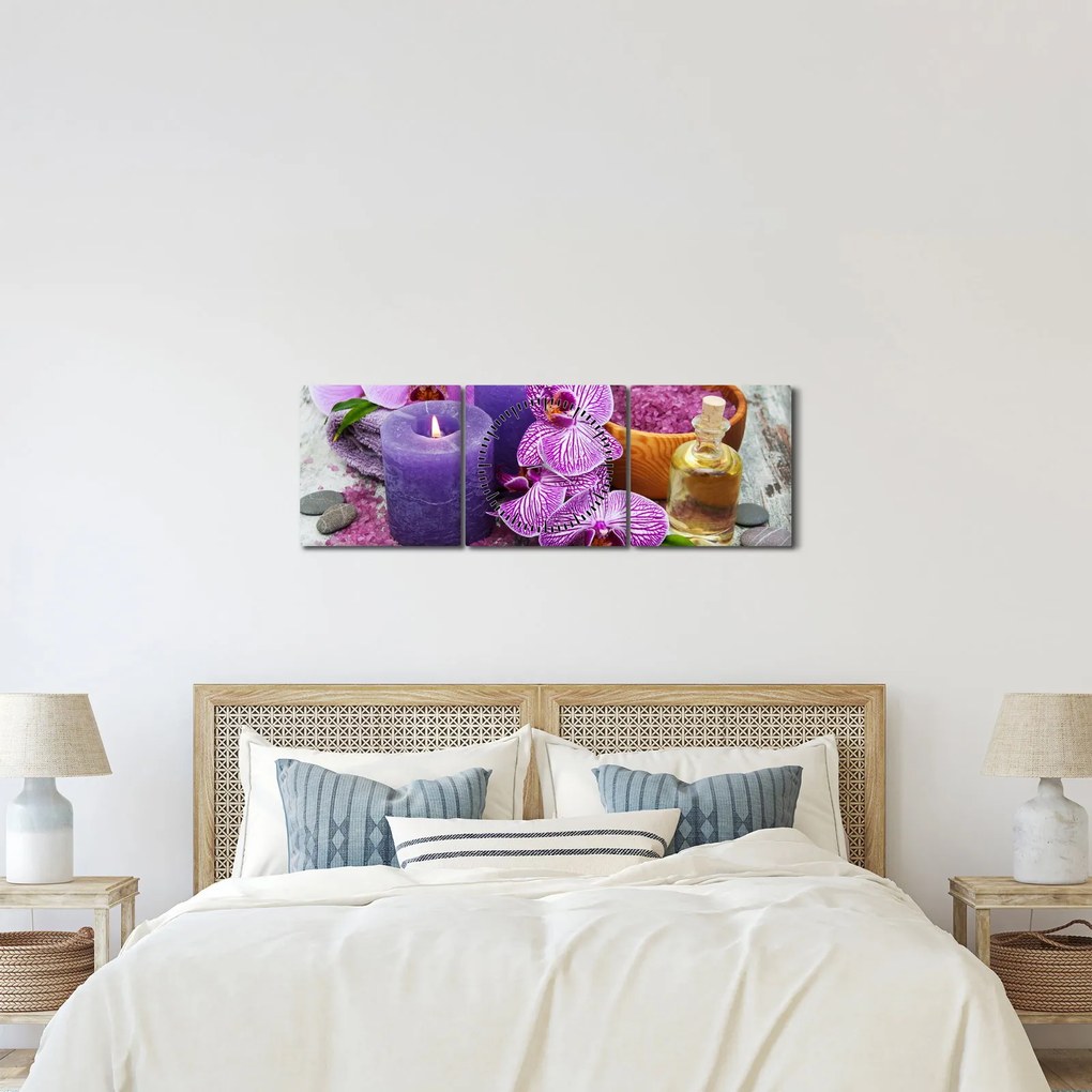 Orchideák és gyertyák képe (órával) (90x30 cm)