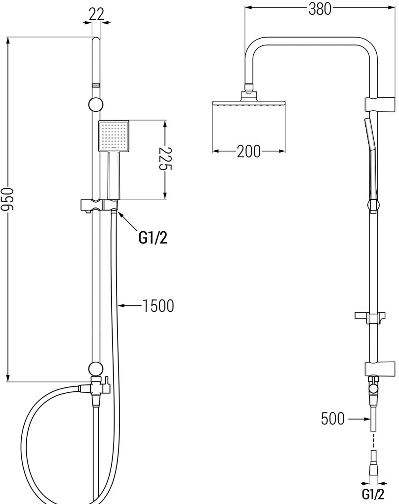 Mexen Tord fürdőzuhany szett esőzuhannyal és kád termosztatikus csaptelep Nox, króm, 77350200-00