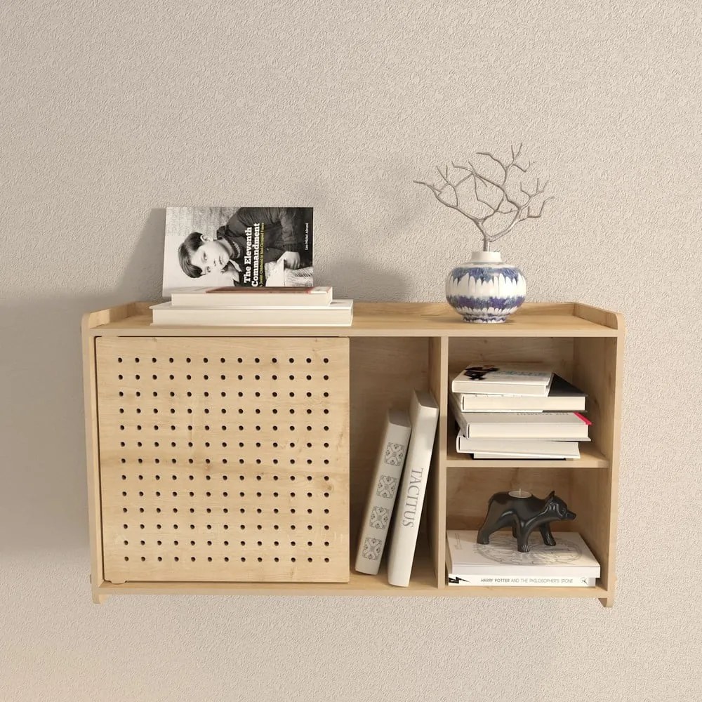 Natúr színű fali könyvespolc tölgyfa dekorral 65x30 cm Sima – Kalune Design