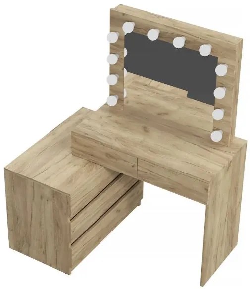 Fésülködőasztal LED tükörrel Nicole tölgy craft