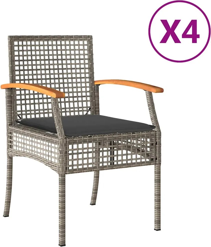 vidaXL 4 db szürke polyrattan és akácfa kerti szék párnákkal