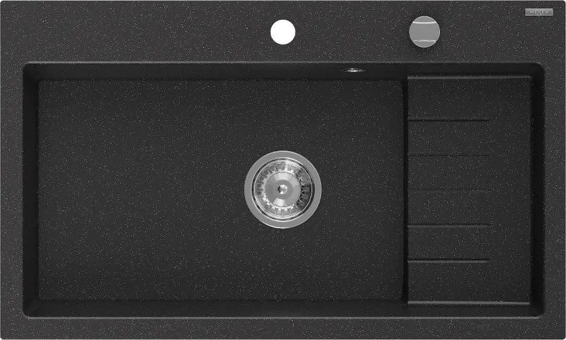 Mexen Omar 1 rekeszes gránit mosogató 800 x 480 mm, fekete/ezüst metál, krómozott szifon - 6520801005-73