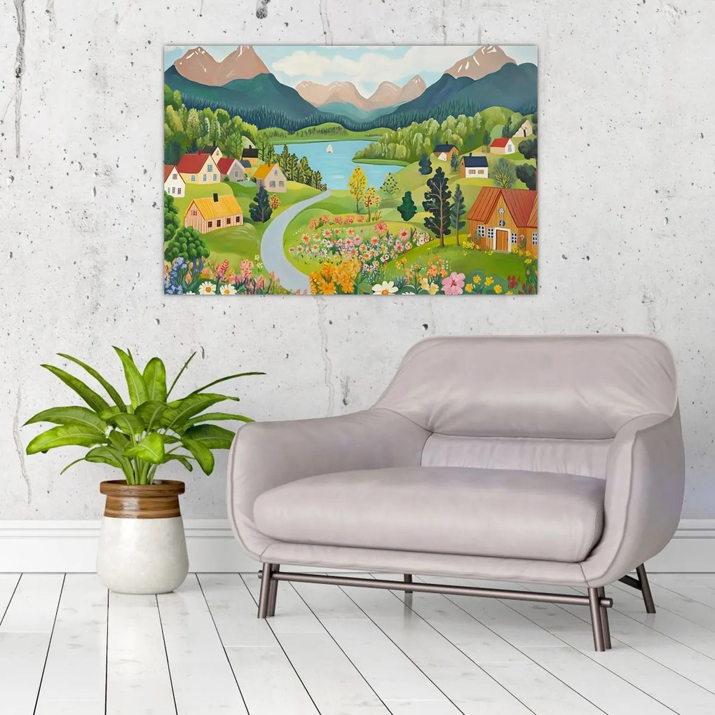 Kép - Falu a hegyekben (90x60 cm)