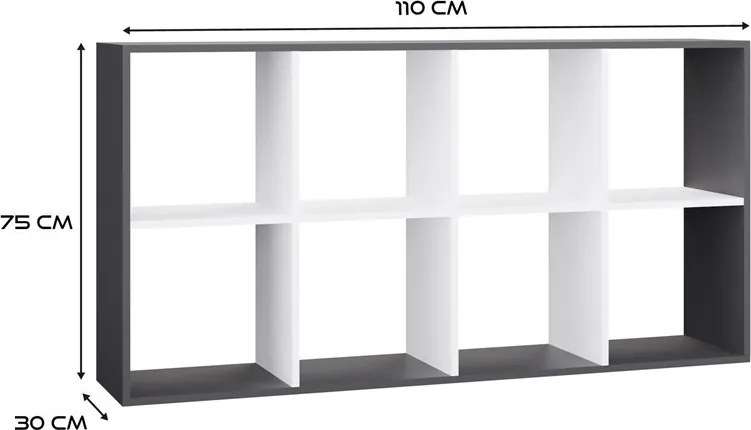 Malax 2x4 polc, 147x75x30 cm, antracit-fehér