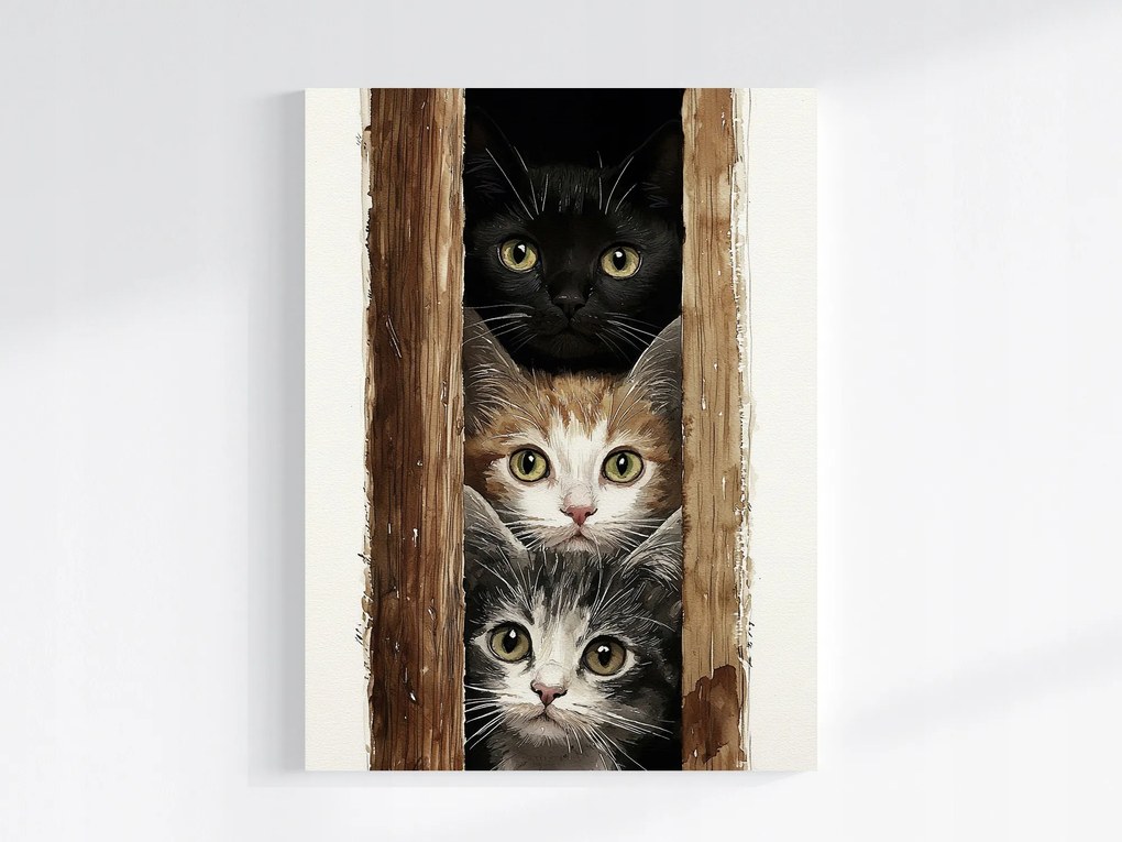 Vászonkép Canvas Állatok Három Macska Kollégák Kíváncsiság Játék 75x100