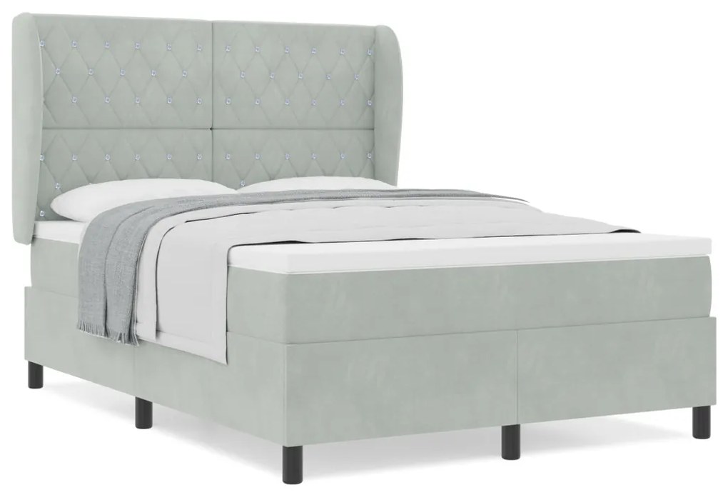 Boxspring Ágy Matraccal Világosszürke 140x200 cm Bársonyos