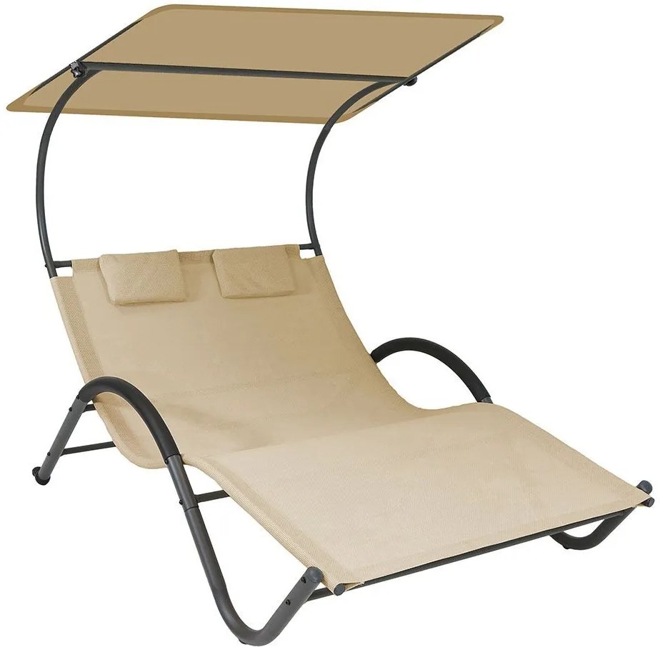 (INAKTIV, IMP) Prémium, döntött, kétszemélyes napozóágy, árnyékolóval - bézs