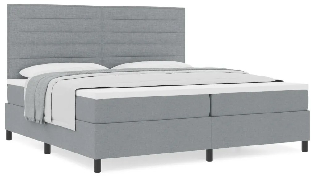 Box Spring Ágy Matrac Világosszürke 200x200 cm Szövet