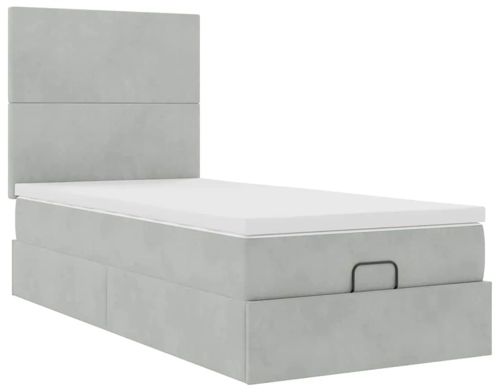 Ottomán ágykeret matracokkal világosszürke 80x200cm bársony