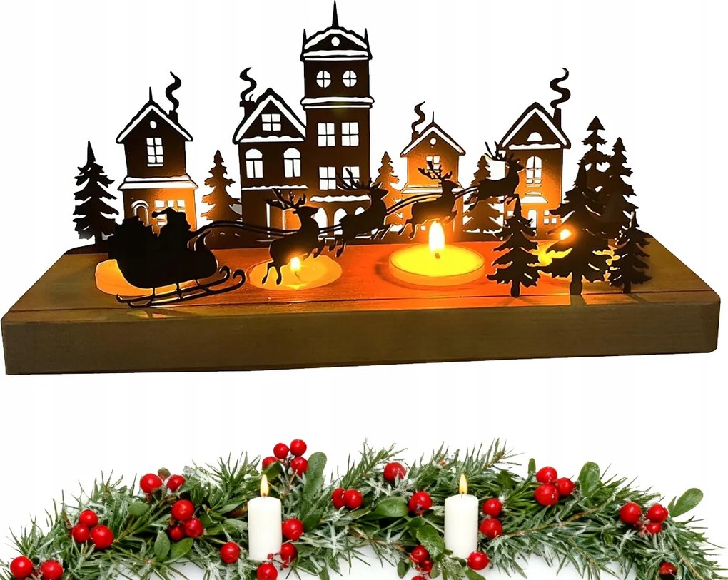 Fa adventi gyertyatartó, rénszarvas, karácsony, 26 cm