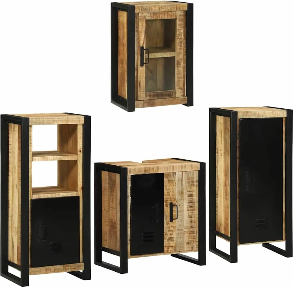 vidaXL Fürdőszoba bútor szett polcokkal 4 pcs Barna Tömör Mangófát