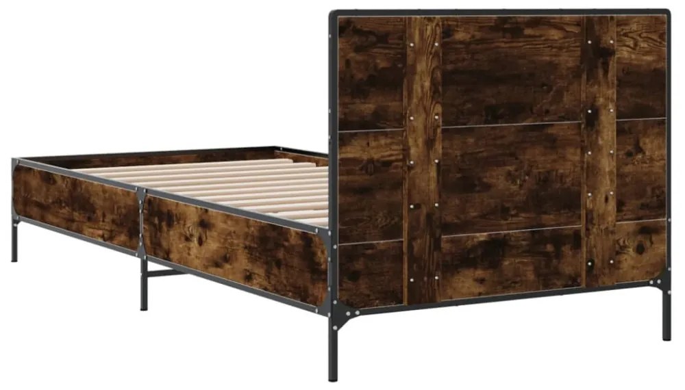 füstös tölgyszínű szerelt fa és fém ágykeret 90 x 200 cm