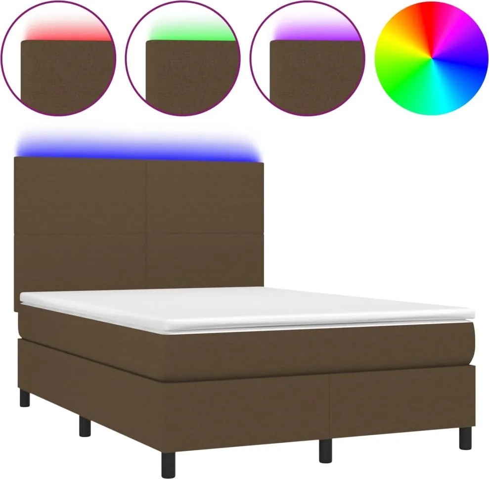 vidaXL barna szövet rugós és LED-es ágy matraccal 140x190 cm
