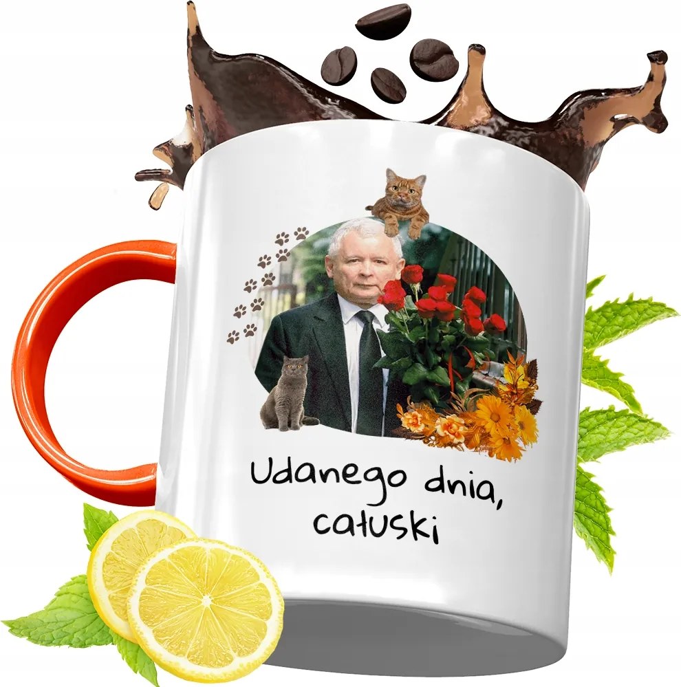 Narancssárga Bögre A Pis Elnökétől Jaroslaw Kaczynski fényképes nyomtatással