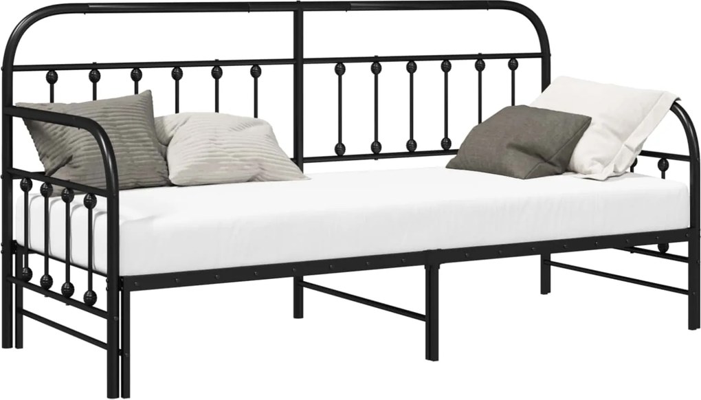 vidaXL Nappali ágykeret Fekete 75 x 190 cm Porszórt acél