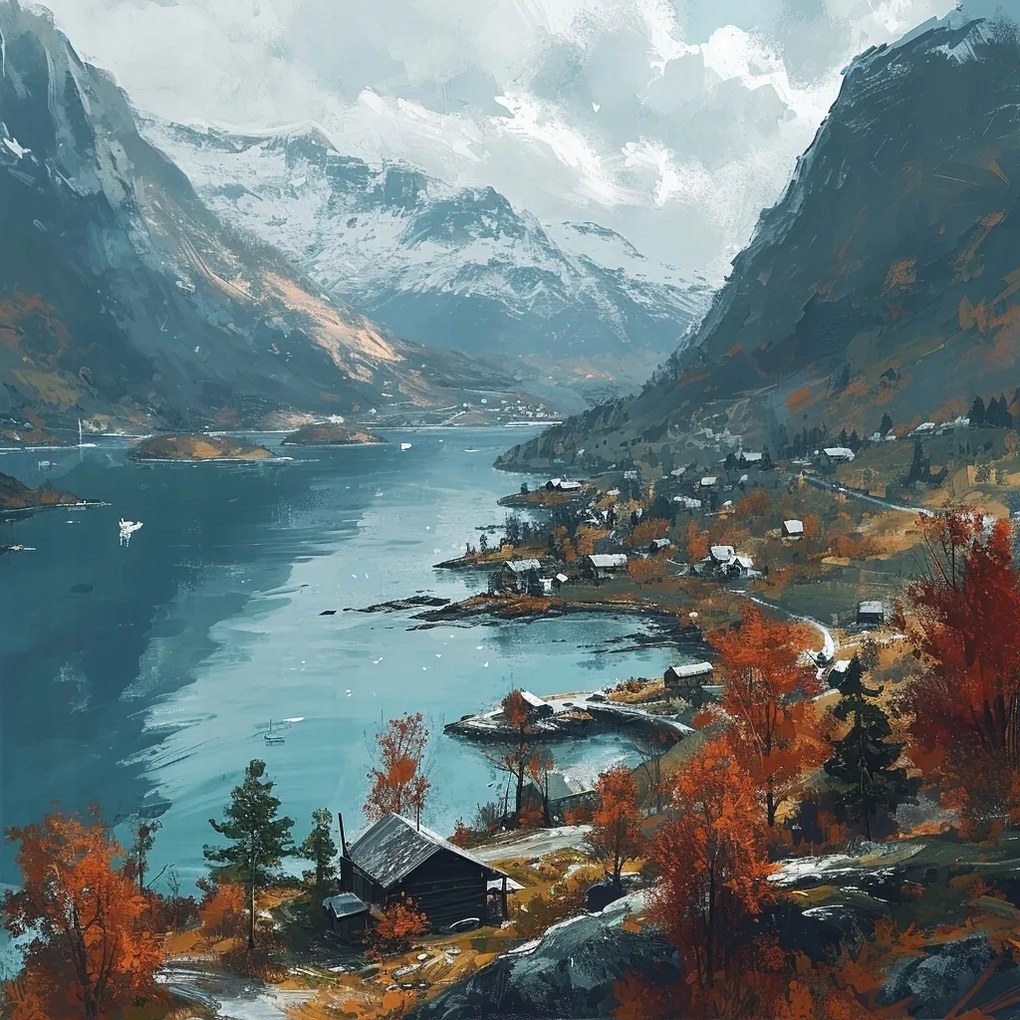 Vászonkép Canvas Tájkép Skandinávia Norvégia Fjord Hegyek Kilátás 80x80