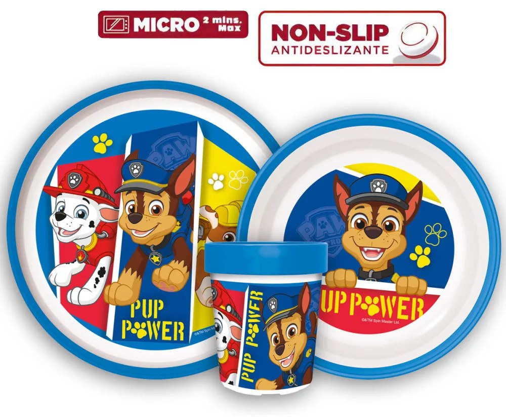 Mancs Őrjárat Pup Power csúszásmentes étkészlet, micro műanyag szett