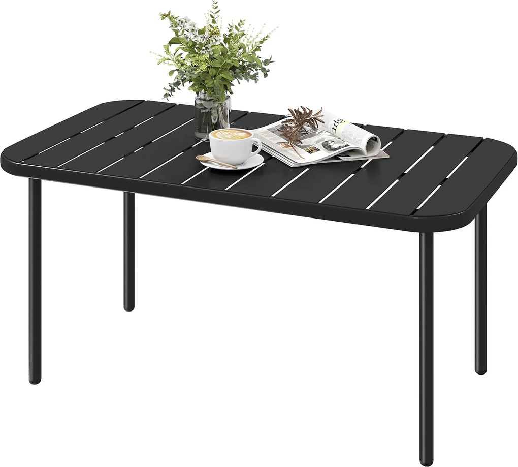 Outsunny téglalap alakú acél oldalasztal — időjárásálló kültéri dohányzó-/oldalasztal erkélyre, kertbe, teraszra és nappaliba, 90 x 50 x 43 cm, fekete