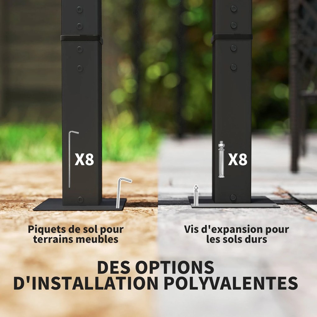 Outsunny Kültéri Kert Pergola 3 x 3m Kihúzható Csúsztatható Napernyő, Nagy Sűrűségű 180g/m² Poliészter Kertiszín, UPF30+ Napvédő, Teraszra, Pátyóra, K