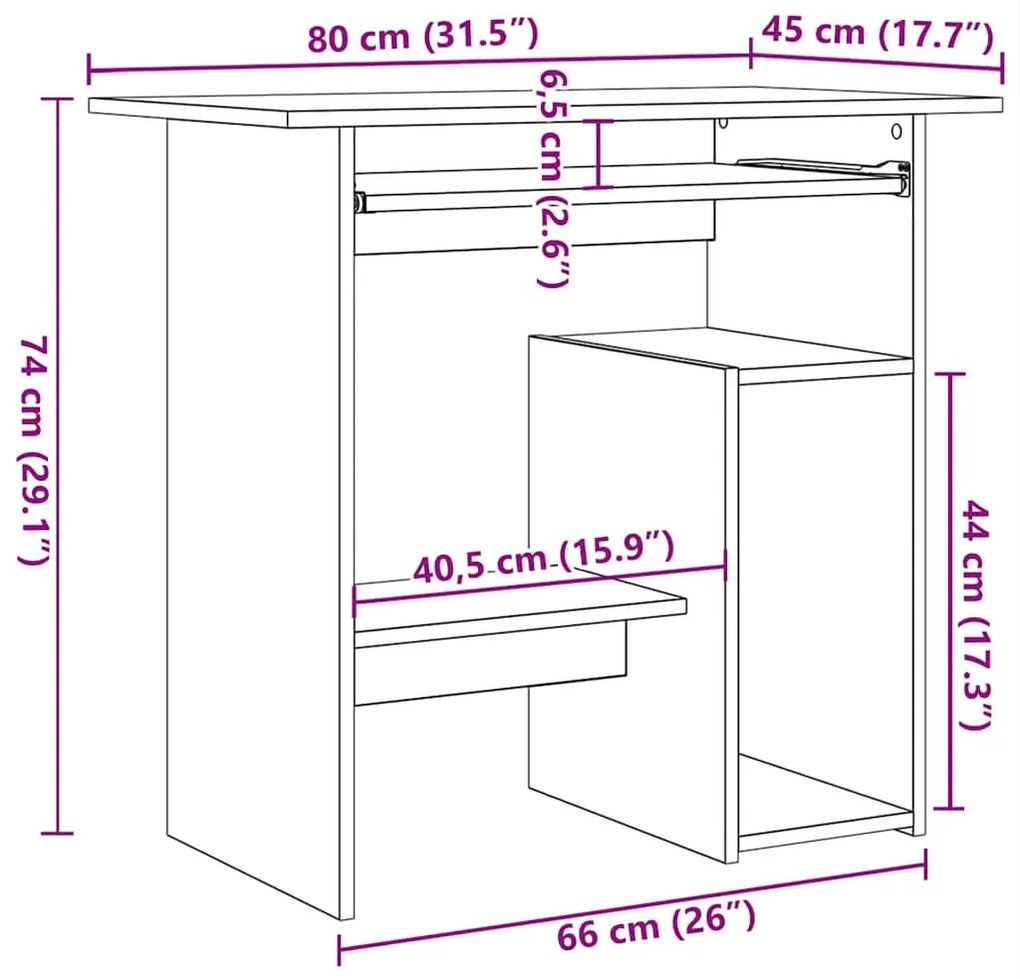 antik fa színű szerelt fa íróasztal 80 x 45 x 74 cm