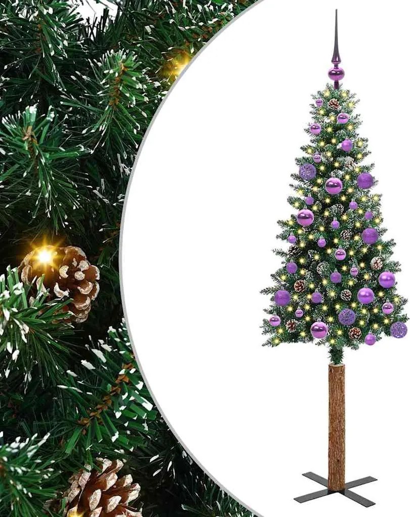 vidaXL Karcsú karácsonyfa 150 LED-del Zöld 150 cm PVC és tömör fenyőfa
