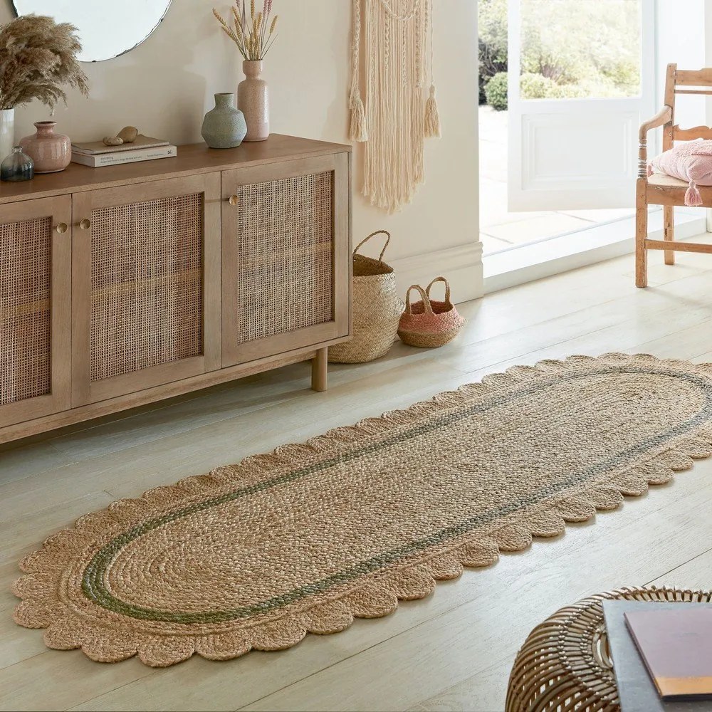 Sötétzöld-natúr színű kézi szövésű juta futószőnyeg 80x230 cm Grace Green – Flair Rugs