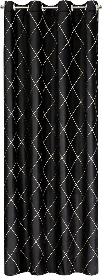 Bársony függöny 140X250 fekete, dekoratív karika hímzéssel