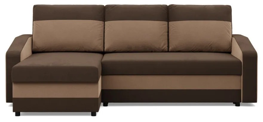 Hewlet sarokkanapé, 2 ágyneműtartóval, szövet anyag, univerzális oldal, bonell töltet, barna