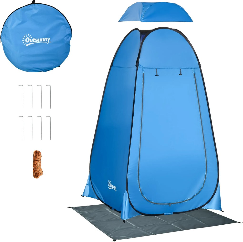 Outsunny Azonnali Pop-Up Zuhanysátor - Hordozható Magánsátor, 1 Horog Zsebkészlettel, UV 20+ Védelemmel 126x124x189 cm Kék | Aosom