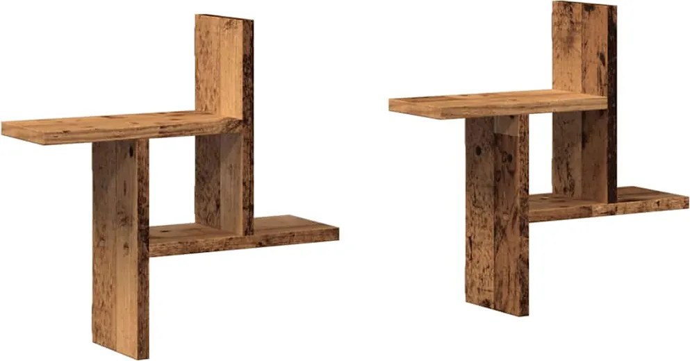 vidaXL 2 db antik fa színű szerelt fa fali polc 38 x 12 x 38 cm