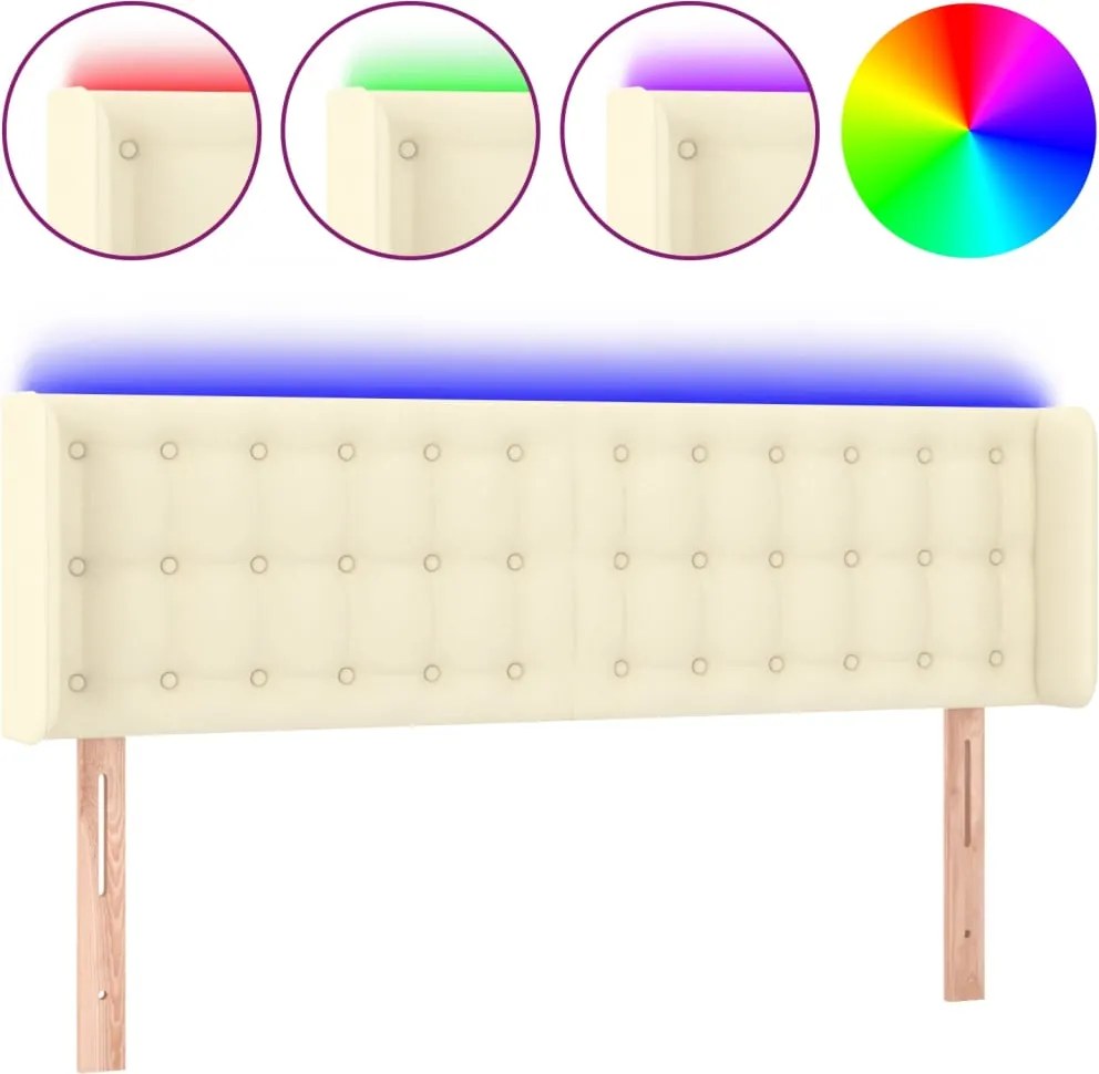 vidaXL krémszínű műbőr LED-es fejtámla 147 x 16 x 78/88 cm